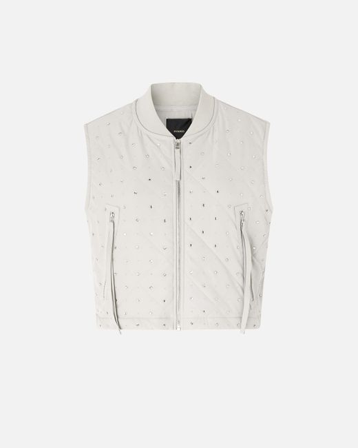 Pinko White Quilted Vest With Rhinestones And Studs