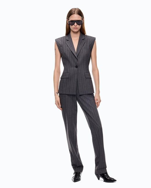 Pinko Gray Pinstriped Wool-Blend Vest