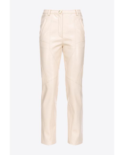 Pinko Natural Crinkled Leather-effect Trousers