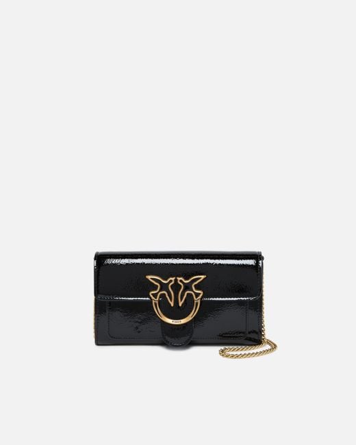 Pinko White Glossy Wallet With Shoulder Strap With Bird Buckle