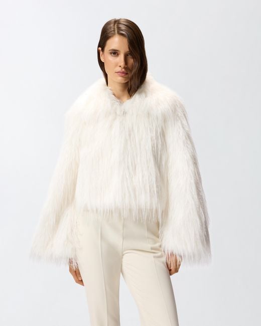Pinko Women's White Fur-effect Pea Coat