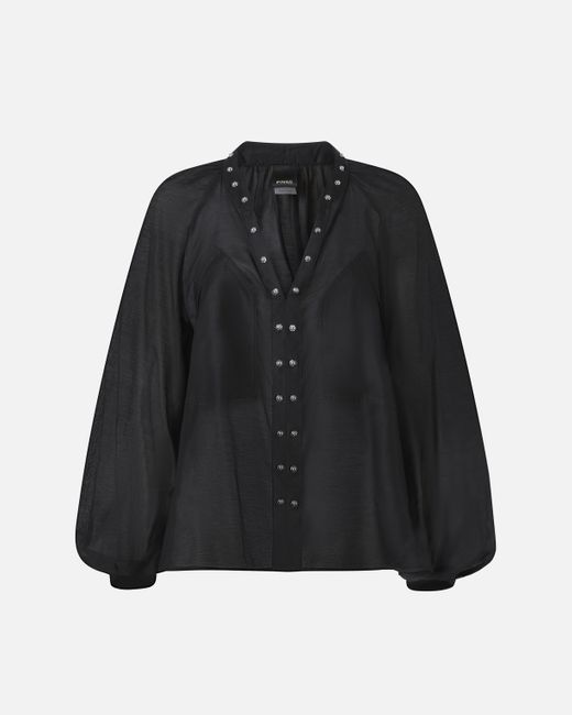 Blusa Misto Seta Con Piccole Borchie di Pinko in Black