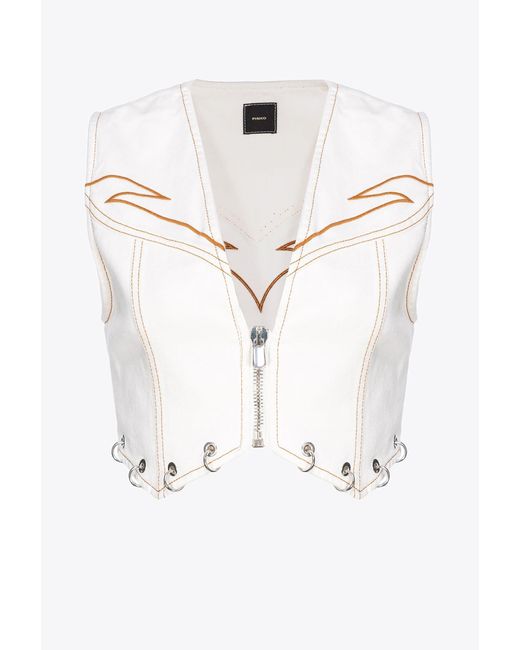 Pinko White Vest With Contrasting Embroidery