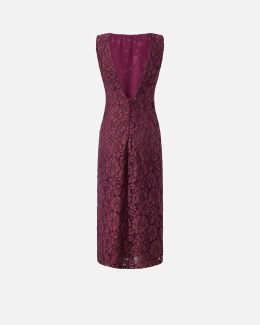 Pinko Purple Floral Lace Dress With Plunging Rear Neckline