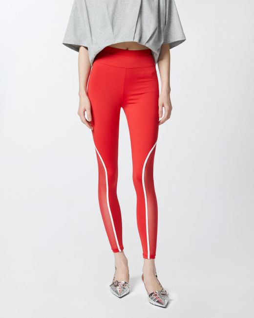 Pinko Red Leggings With Sheer Inserts