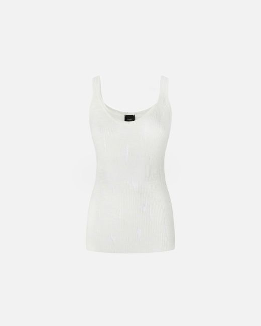Pinko White Lightweight Ribbed Vest Top With Rips