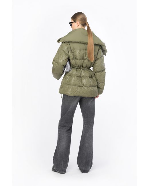 Pinko Down Jacket With Glossy Logo Print in Green Lyst UK