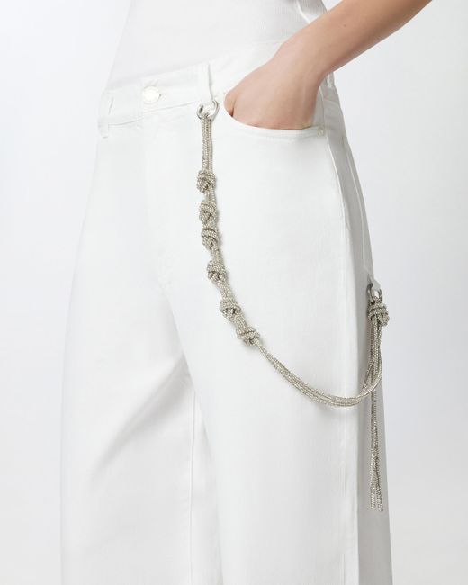 Pantalones Anchos De Corte Holgado Con Cadena Joya, Blanco Brill Pinko de color White