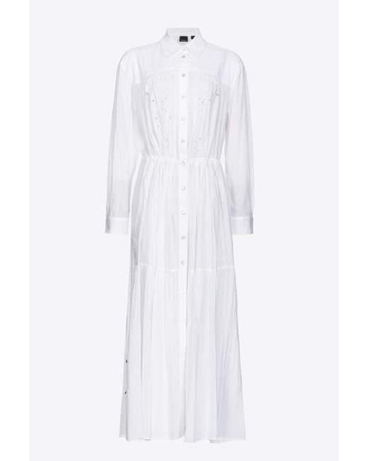 Pinko White Shirt Dress With Rodeo Broderie Anglaise