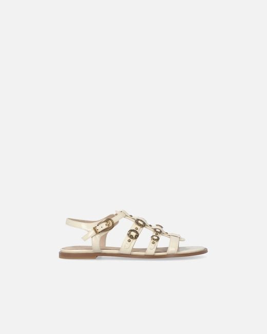 Pinko White Flat Sandals With Straps And Studs
