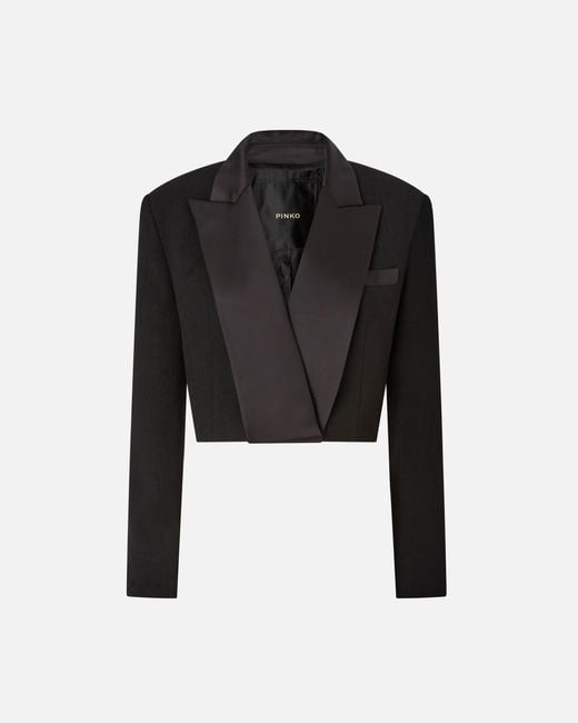 Pinko Black Cropped Jacket With Satin Details