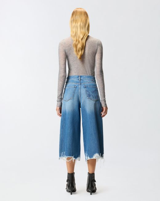 Pinko Blue Long Denim Shorts With Distressed Hem