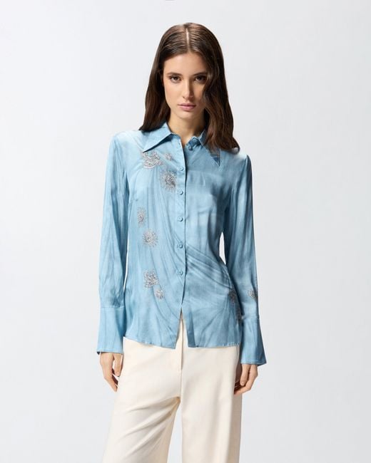 Pinko Blue Fluid Shirt With Placed Jewel Print