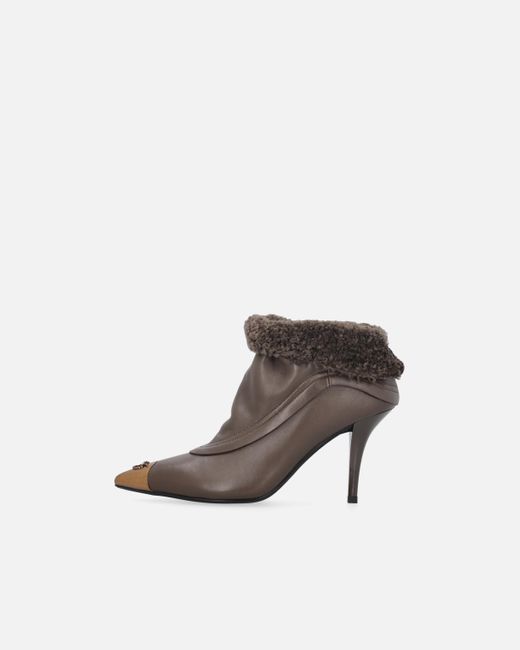 Pinko White Booties With Faux Fur And Metal Toe