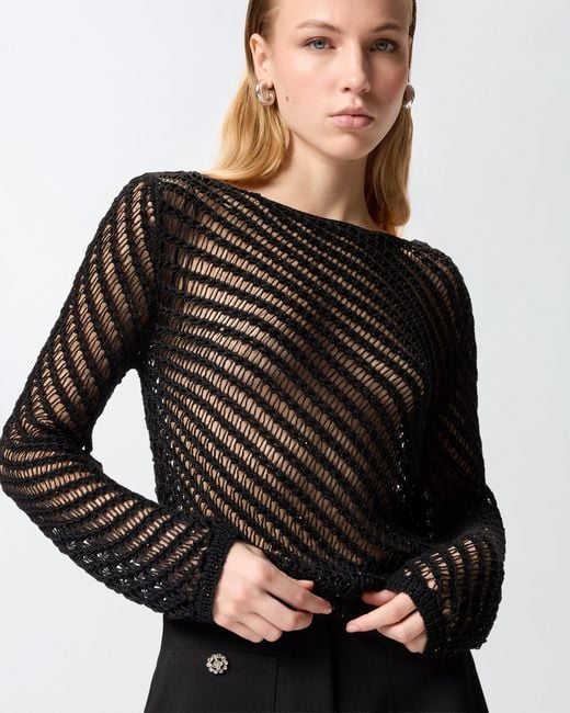 Pinko Black Crochet Effect Sweater With Sequins