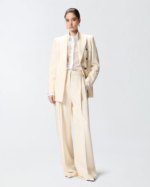 Pinko White Straight-Cut Trousers With Pressed Pleat Detail
