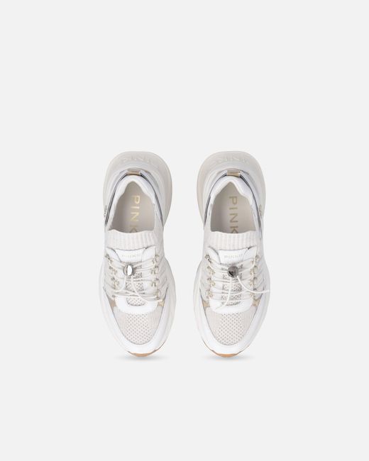 Pinko White Knitted Sneakers With Laces And Cord Lock