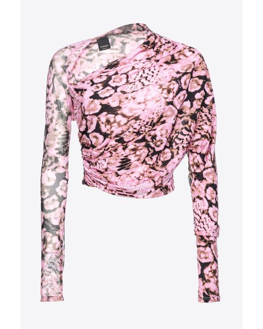 Pinko Pink Shirt Aus Jersey Und Tüll Coral Scanner, Grau/Silber/Neongelb