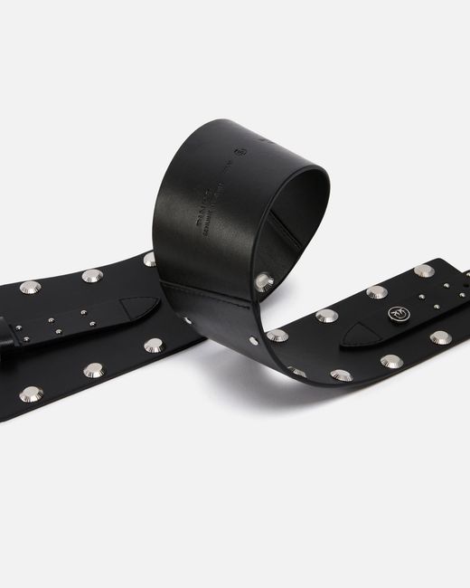 Pinko Black Leather Belt With Studs And Strap, 15 Cm