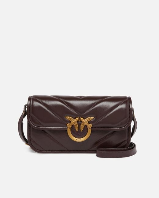 Bolso De Mano Grande Love Bag Box Baguette De Piel Chevrón Pinko de color Brown