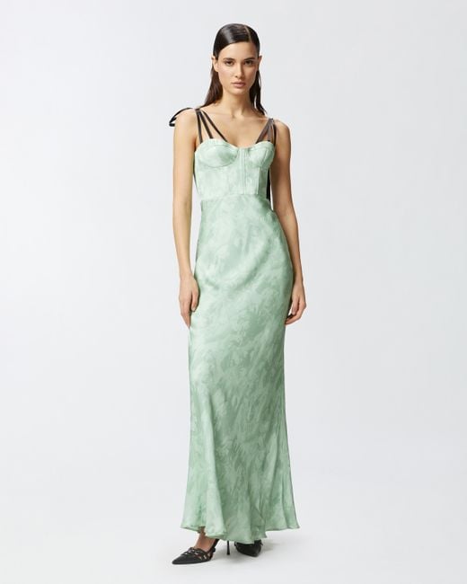 Pinko Green Reimagine By X Patrick Mcdowell Long Satin Dress With Horse Print