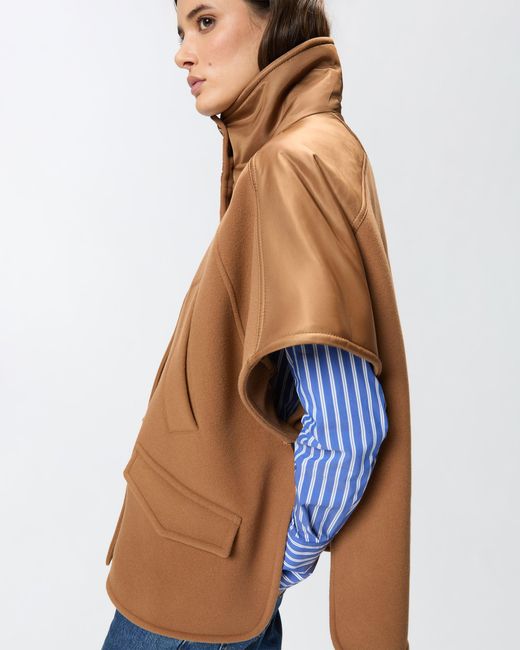 Pinko Brown Cloth Cape With High Neck