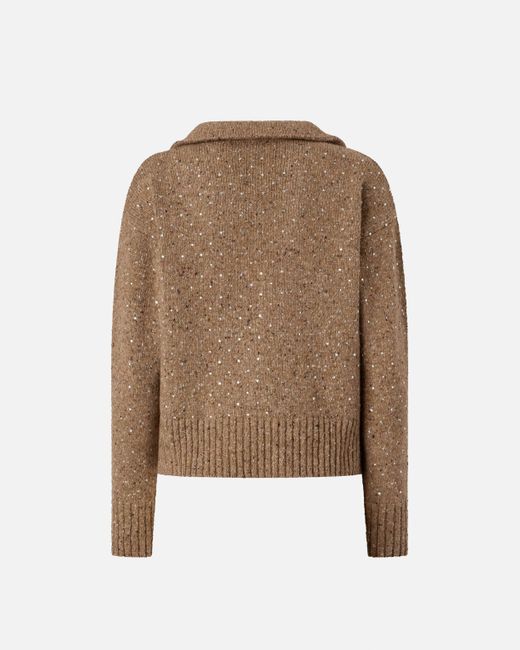 Pinko Brown V-neck Sweater With Rhinestones