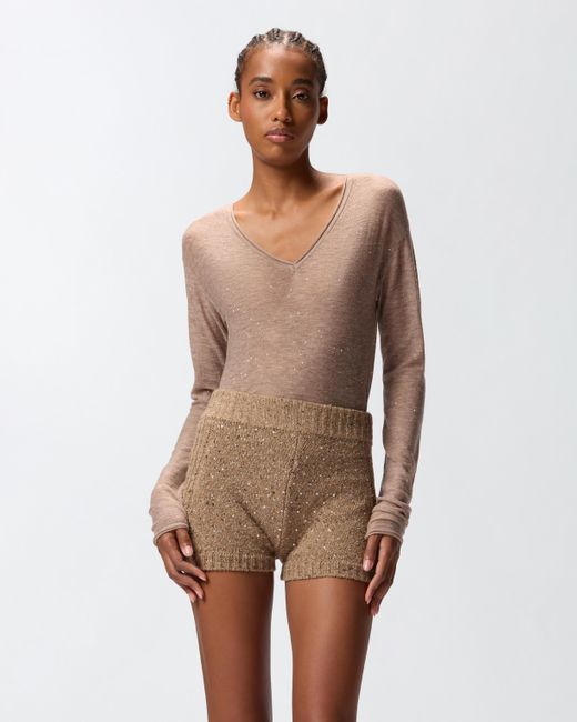 Maglia Con Scollo A V E Paillettes di Pinko in Natural