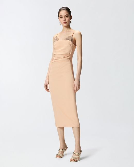 Pinko White Slim-Fit Midi Dress With Jewel Embroidery