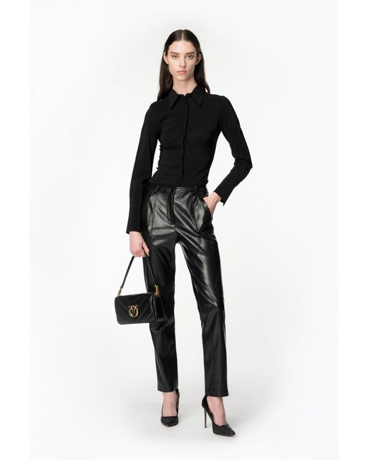 Pinko Black Crinkled Leather-effect Trousers