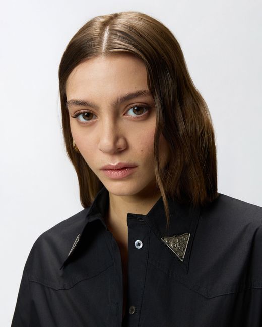 Pinko Black Long Shirt Dress With Fringing And Metallic Details