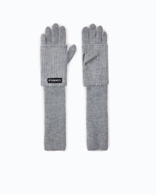 Pinko Gray Sequinned Gloves With Logo