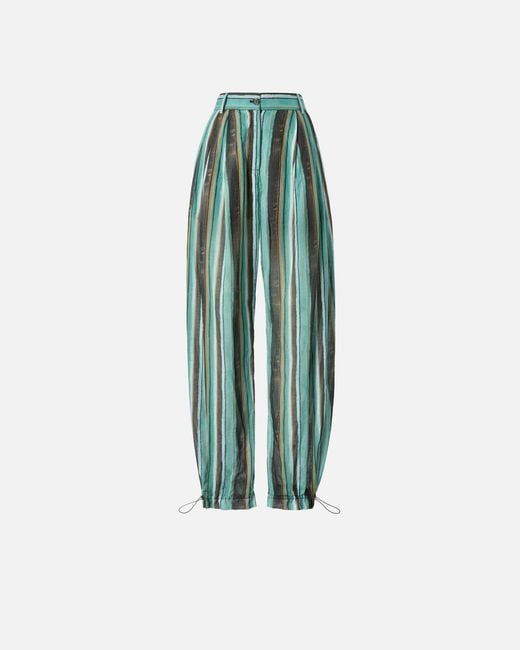 Pinko Blue Relaxed-Fit Cotton Trousers With Brushstroke-Effect Stripes