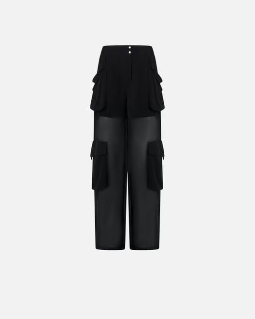 Pinko Black Sheer Georgette Cargo Trousers
