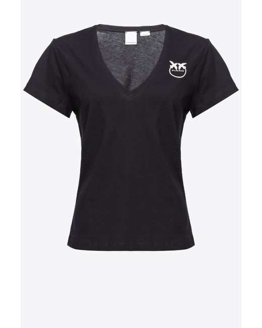 Pinko Black V-neck T-shirt With Logo