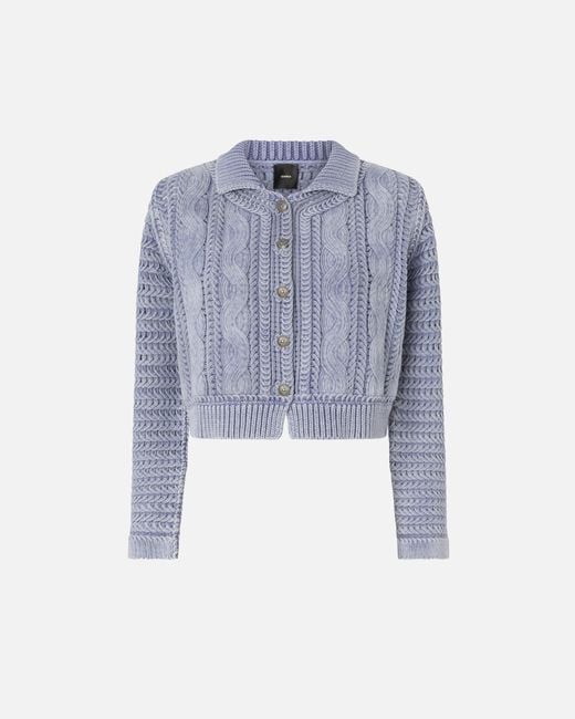 Pinko Blue Cropped Cardigan With Chunky Knit And Braids