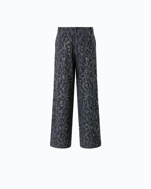 Pinko Gray Wide Leg Trousers With Animal Print And Micro-Strass