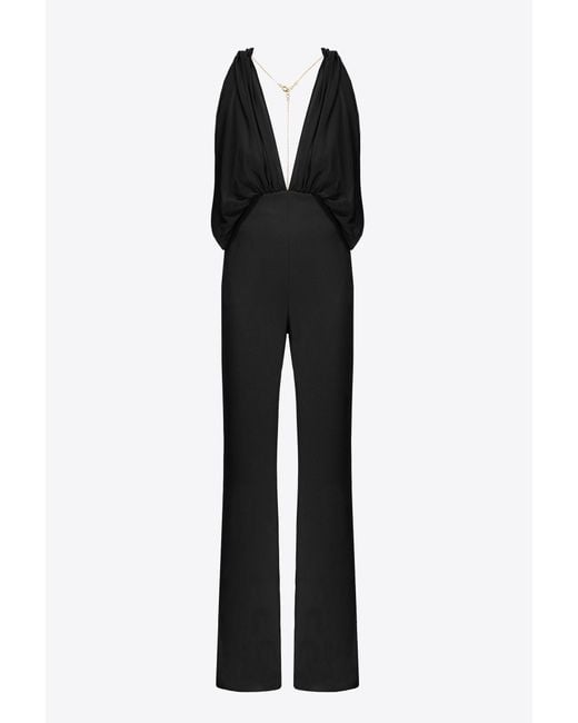 Pinko Black Plunging-neck Jumpsuit With Chain