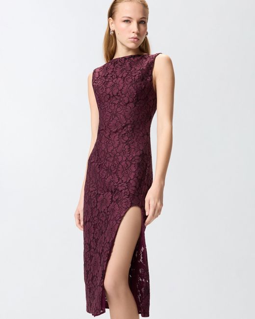 Pinko Purple Floral Lace Dress With Plunging Rear Neckline