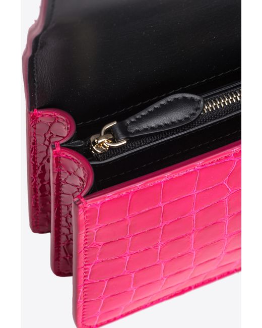 Pinko Pink Galleria Mini Love Bag One In Shiny Coloured Crocodile-print Leather