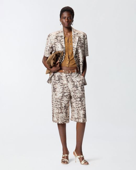Pinko White Cropped, Short-Sleeved Cardigan With Collar
