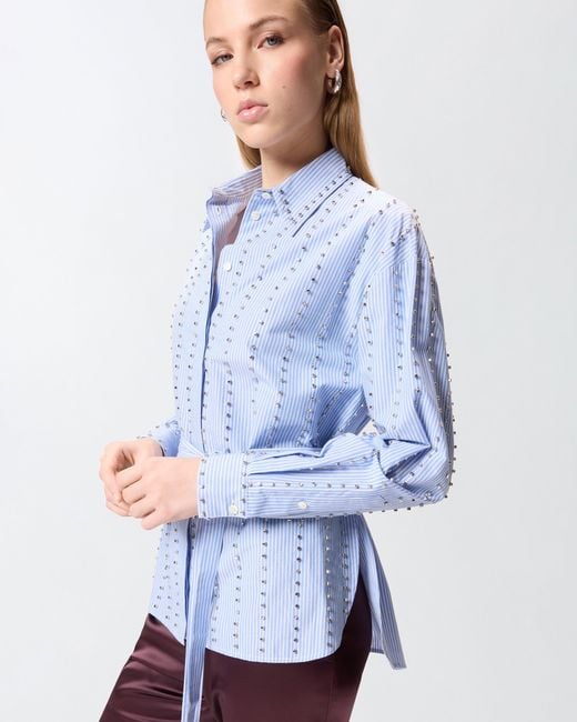 Pinko Blue Striped Shirt With Jewel Embellishment