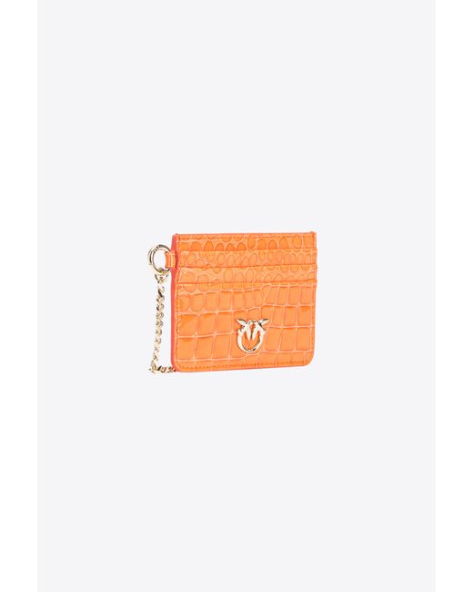 Pinko Orange Galleria Card Holder In Shiny Coloured Croc-print Leather
