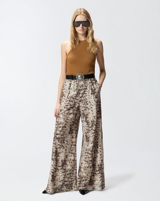 Pinko White Wide-Leg Trousers With Snake Print