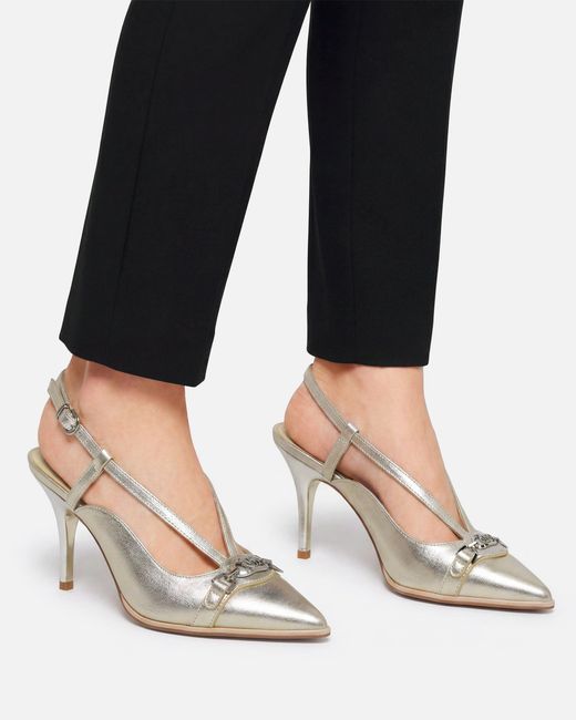 Pinko White Laminated Nappa Slingbacks