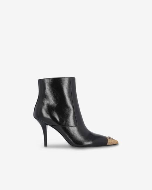Pinko White Nappa Leather Ankle Boots With Metal Toe