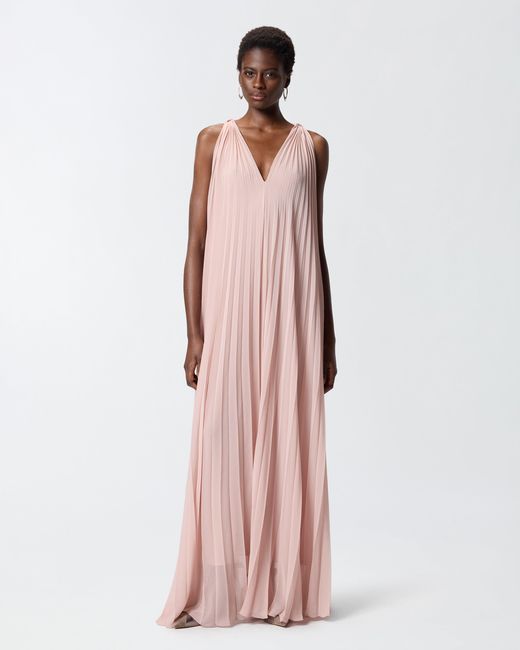 Pinko Pink Long Pleated Dress With Slit