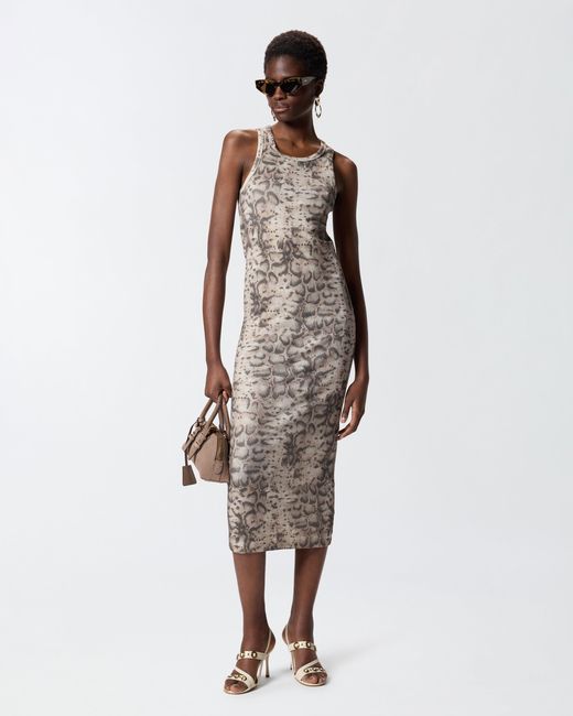 Pinko White Ribbed Slim-Fit Midi Dress With Snake Print