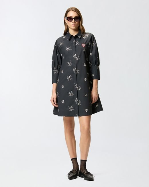 Pinko Black Short Tattoo-print Shirt Dress