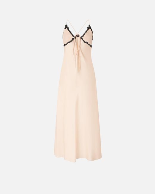 Pinko White Long Dress With Lace Inserts